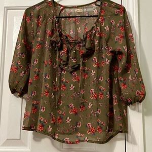 Green floral blouse